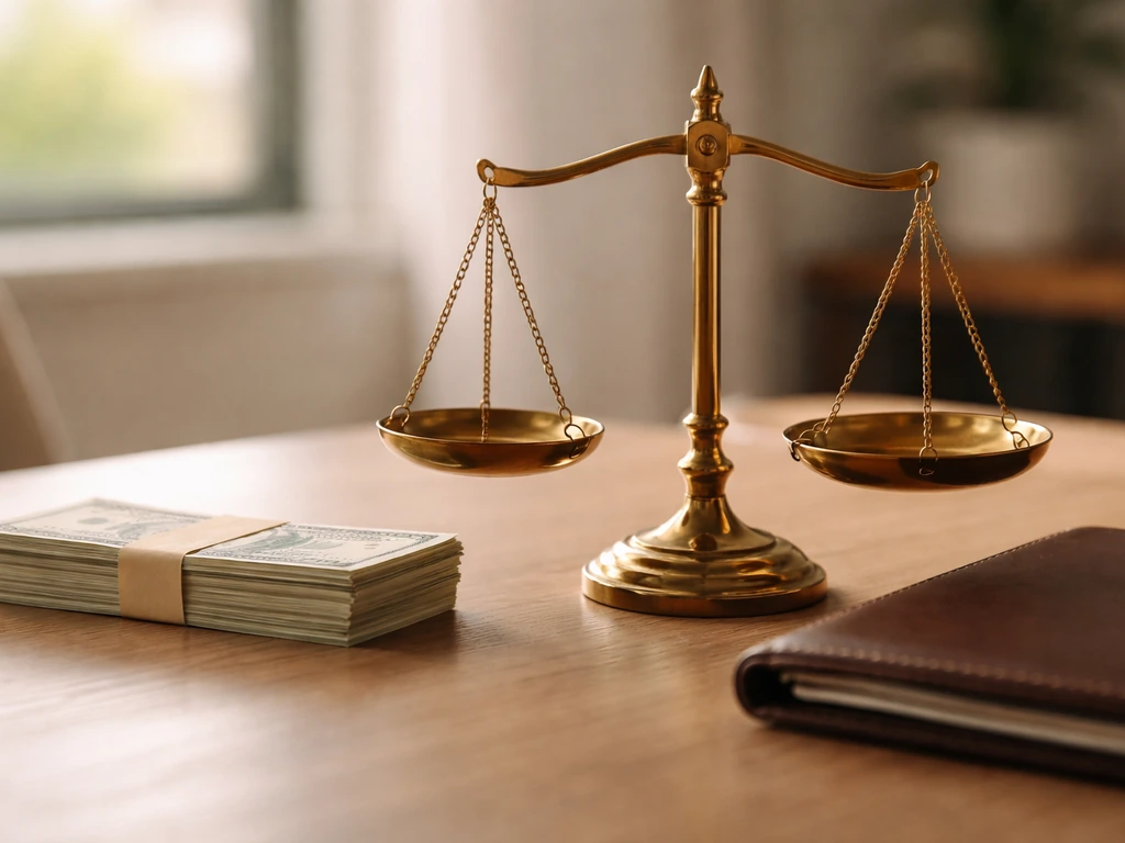 Minimal photo of a money and scale concept showing a broad net-worth range idea
