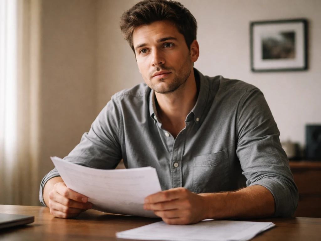 Uruguayan-American actor vibe: anonymous man in a simple studio with a script and warm natural light