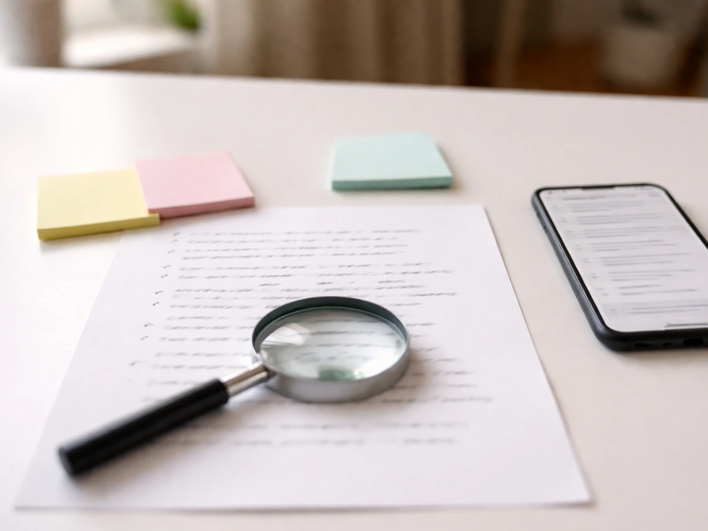 Minimal desk scene with magnifying glass and blank notes suggesting verification of conflicting figures