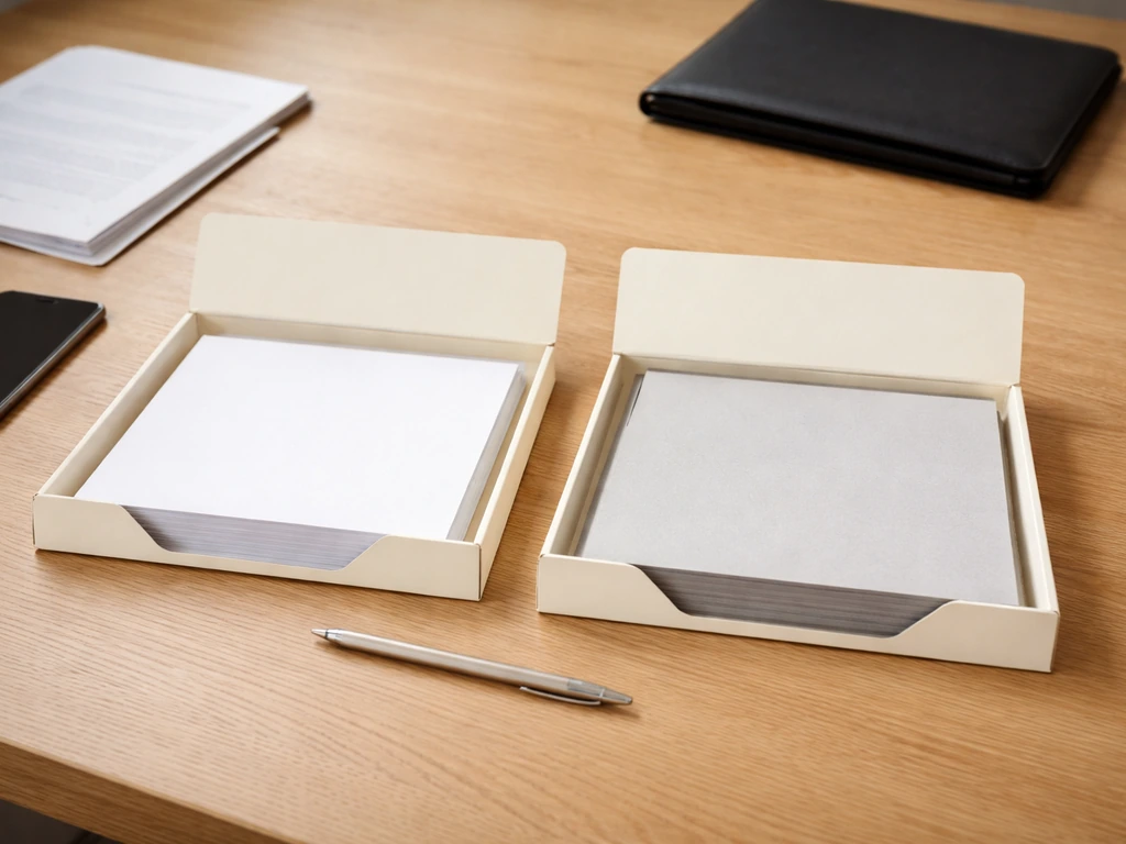 Minimal desk scene with two contrasting document stacks and a phone, symbolizing conflicting online net worth figures.
