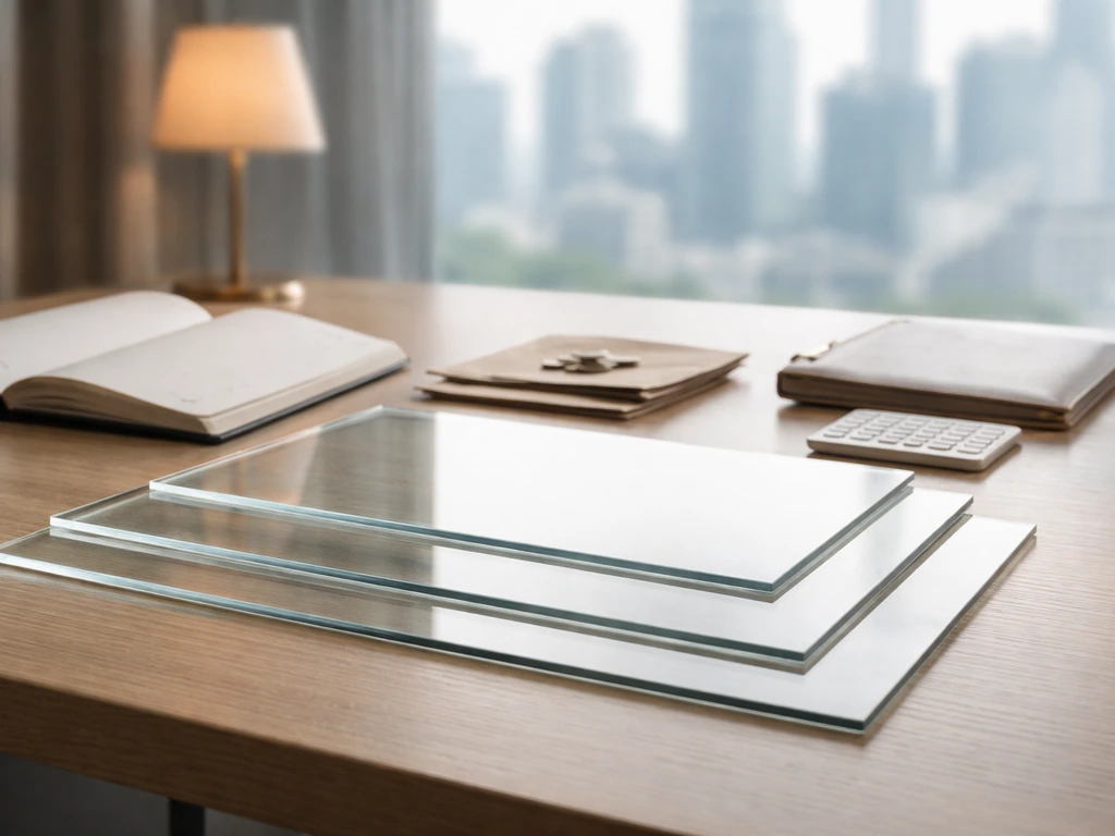 Minimal desk scene with layered financial modeling items in a private-office setting