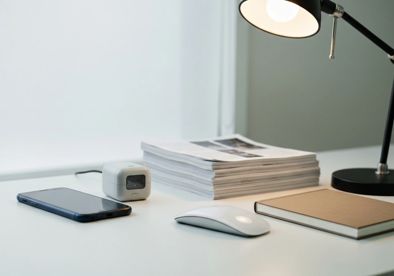 Minimal desk scene showing a smartphone and blurred media pages side-by-side representing two estimation approaches.